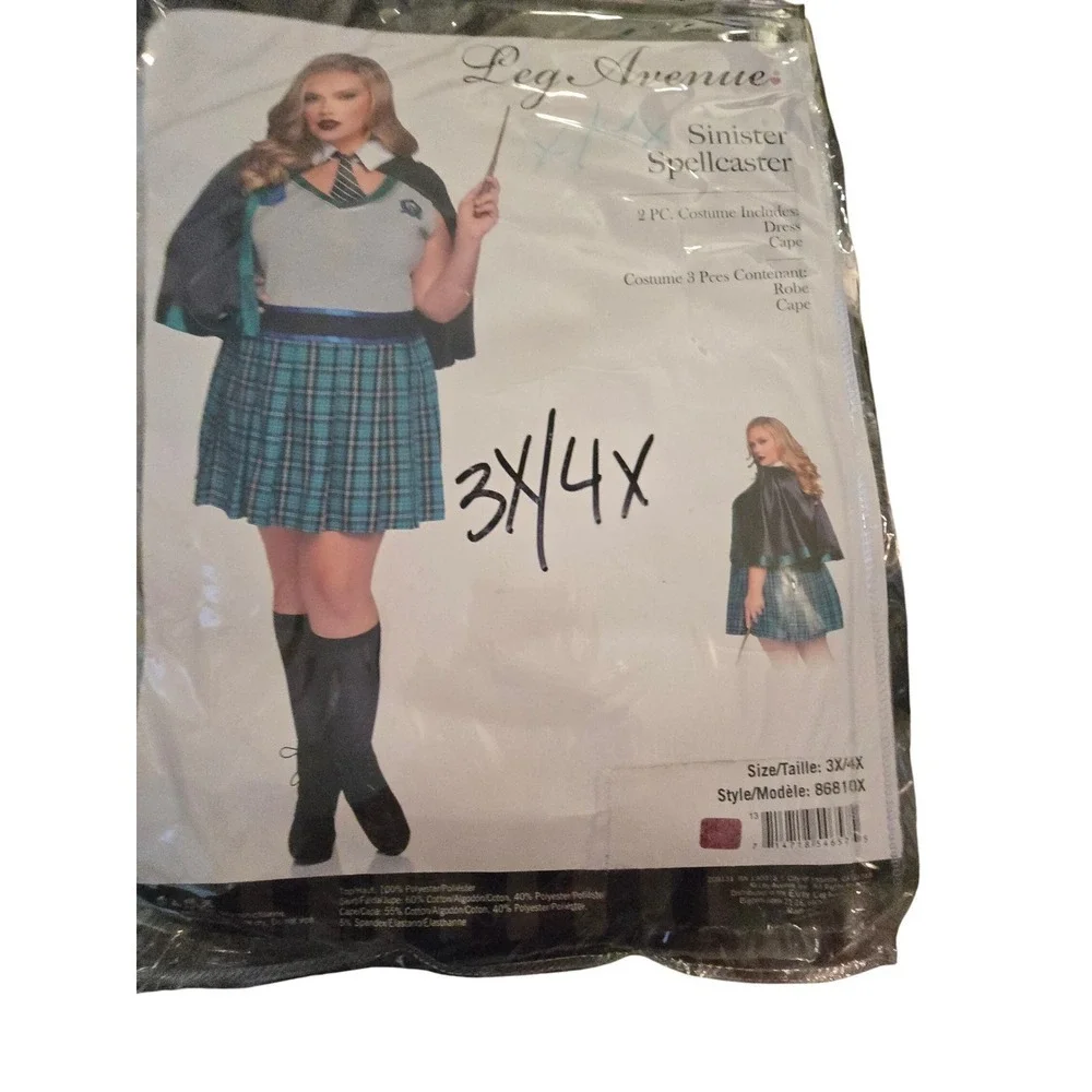 Leg Avenue‎ Sinister Spell Caster Costume Plus Size 3X/4X Green Plaid Dress Cape - Picture 5 of 6